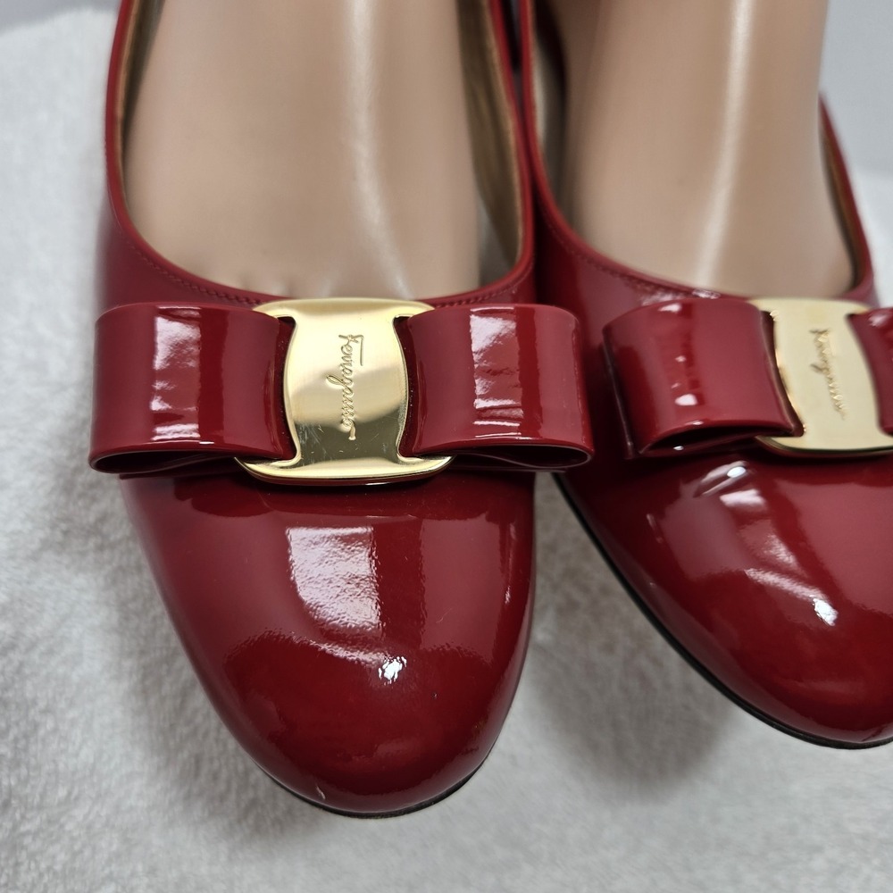 Salvatore Ferragamo Vara Bow Red Patent Leather Pumps Heels Shoes Womens Size 9 - Picture 6 of 15